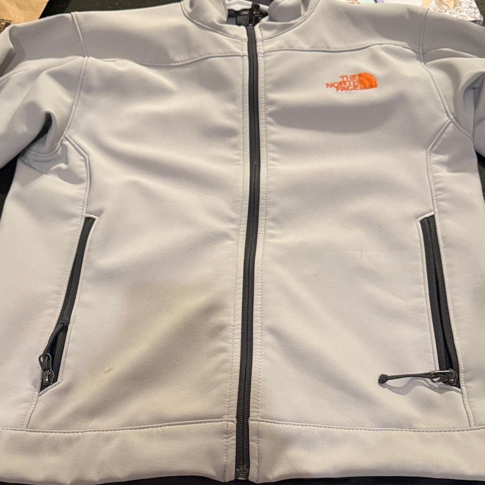 The North Face Light Gray Jacket with Orange Accent